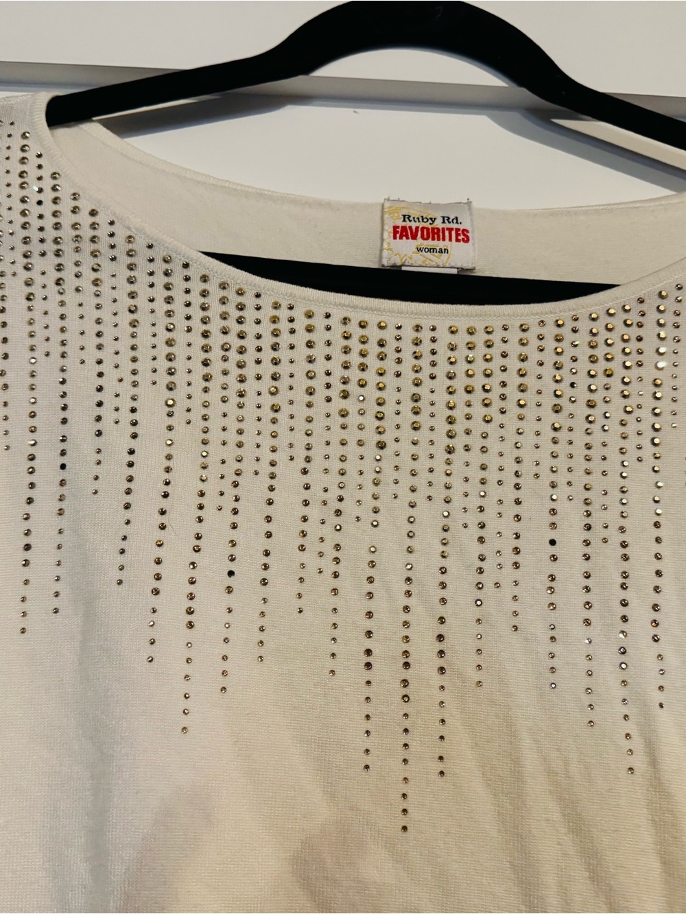 Ruby Rd. Cream Studded Scoop Neck Sweater